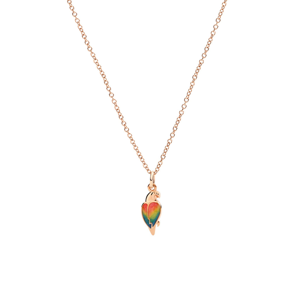 DoDo Anhänger Papagei (DMC5009-PARRO-EMX9R) aus Roségold mit Emaille und Perlmutt