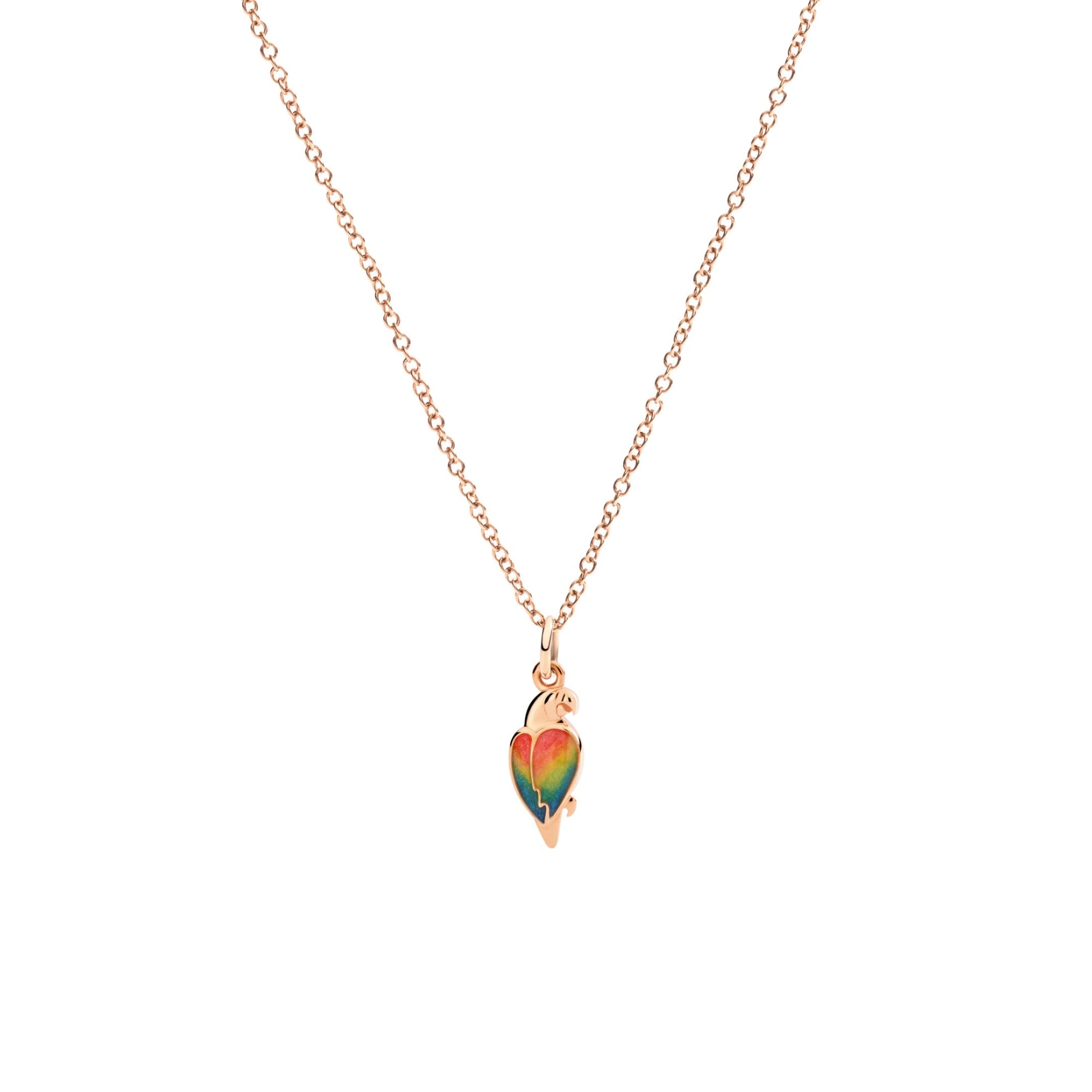 DoDo Anhänger Papagei (DMC5009-PARRO-EMX9R) aus Roségold mit Emaille und Perlmutt