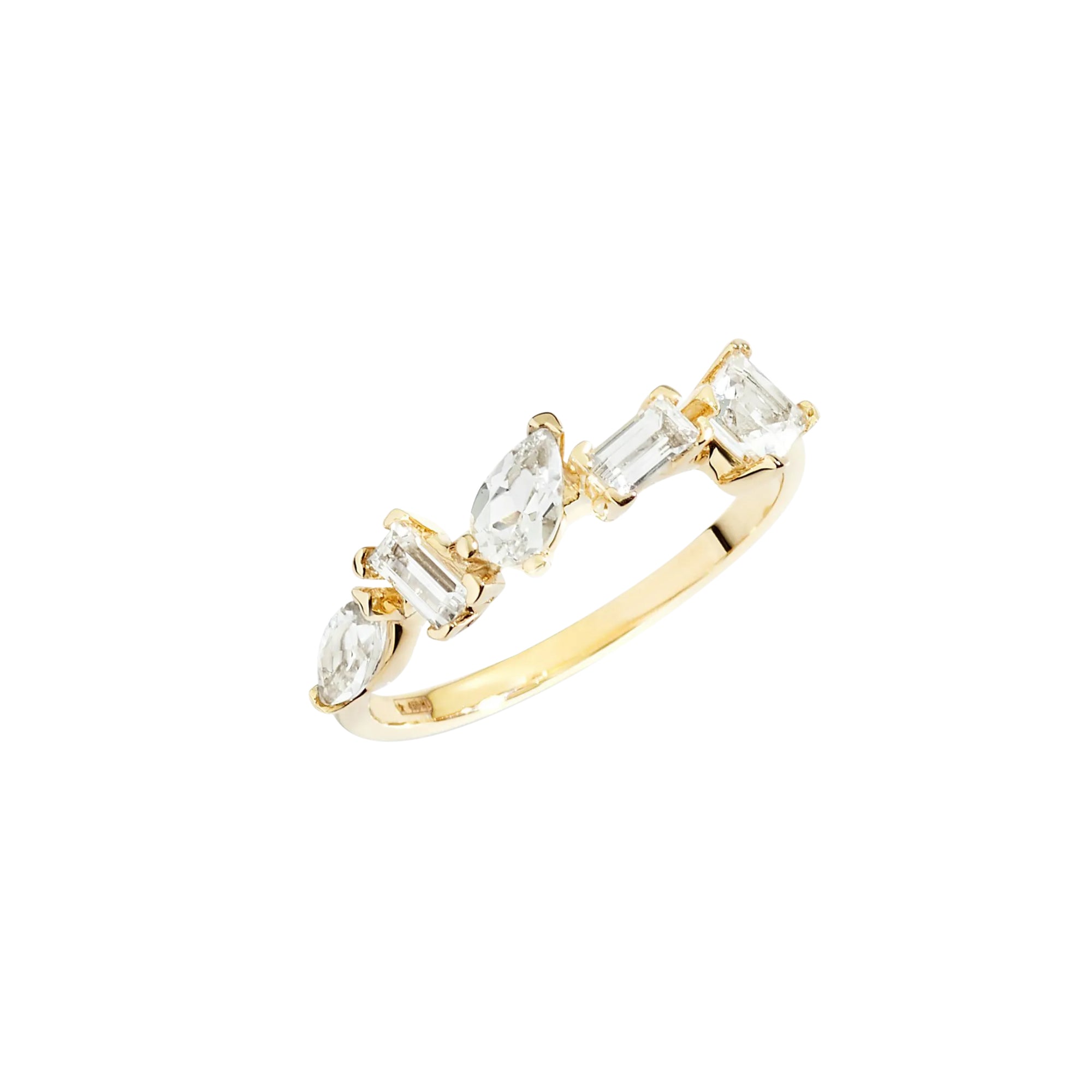 DoDo Halb-Eternity Ring mit Weissen Topasen (DAC5003-FCUTS-TB09G-52) aus Gelbgold mit Topas