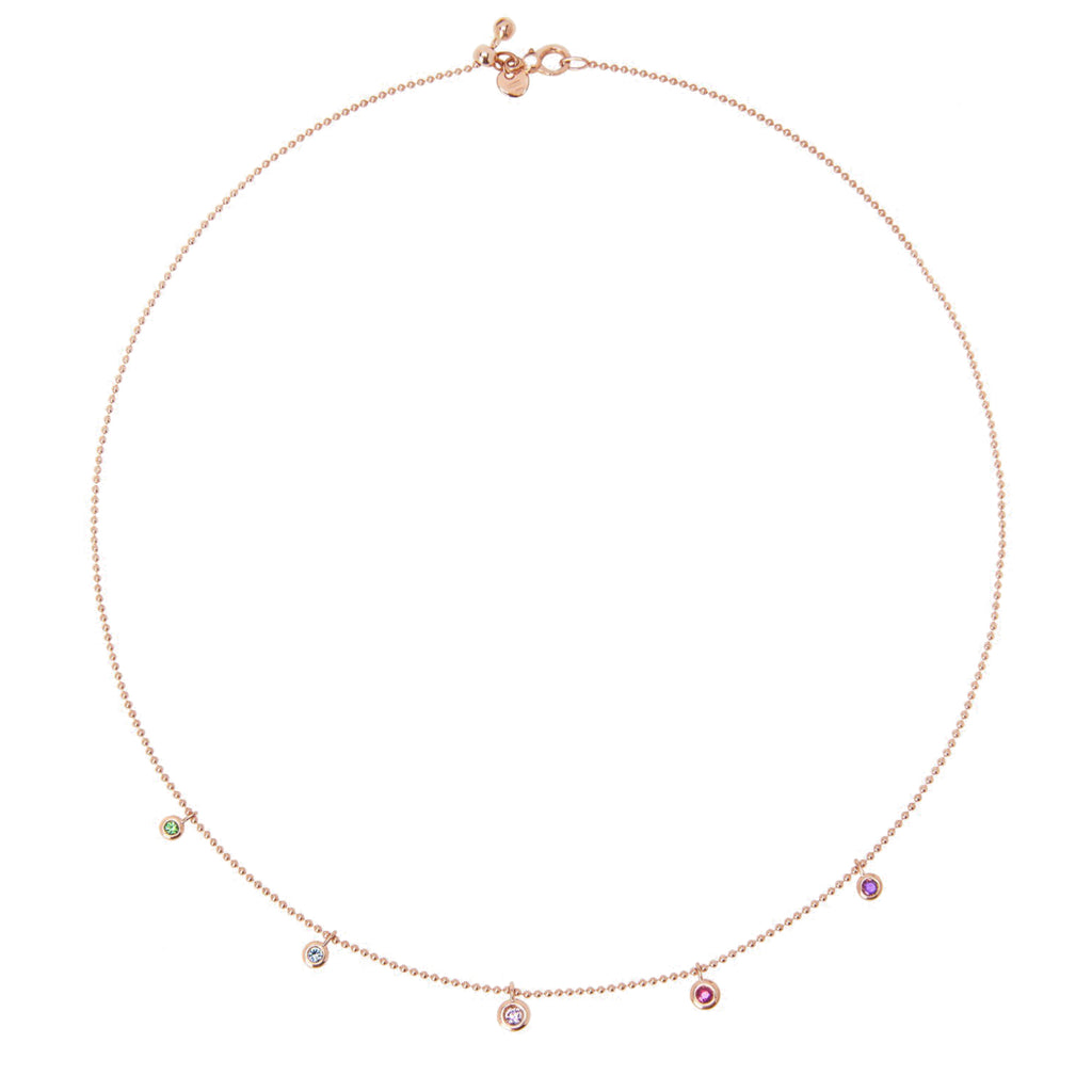 DoDo Halskette Bollicine (DCC3002-BOLLI-MIX9R) aus Roségold mit Amethyst, Blautopas, Rubin, Saphir und Tsavorit
