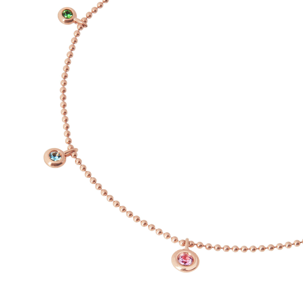 DoDo Halskette Bollicine (DCC3002-BOLLI-MIX9R) aus Roségold mit Amethyst, Blautopas, Rubin, Saphir und Tsavorit