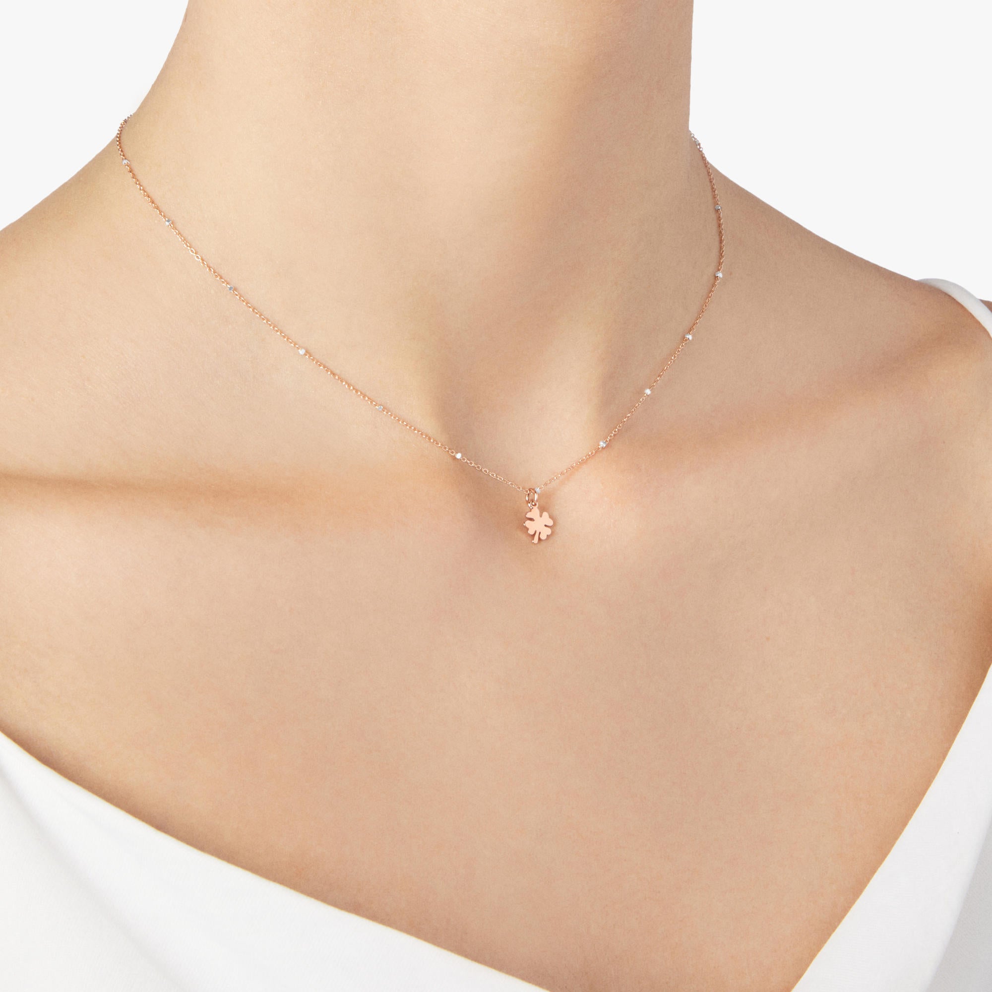 DoDo Halskette Mini-Kleeblatt (DCB9004-FOURX-0009R) aus Bicolor-Gold