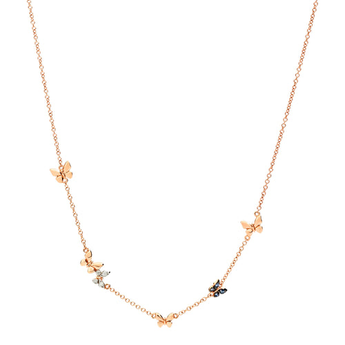 DoDo Halskette Schmetterling "Precious" (DCC2005-BFLYS-BAZ9R) aus Roségold mit Diamant und Saphir