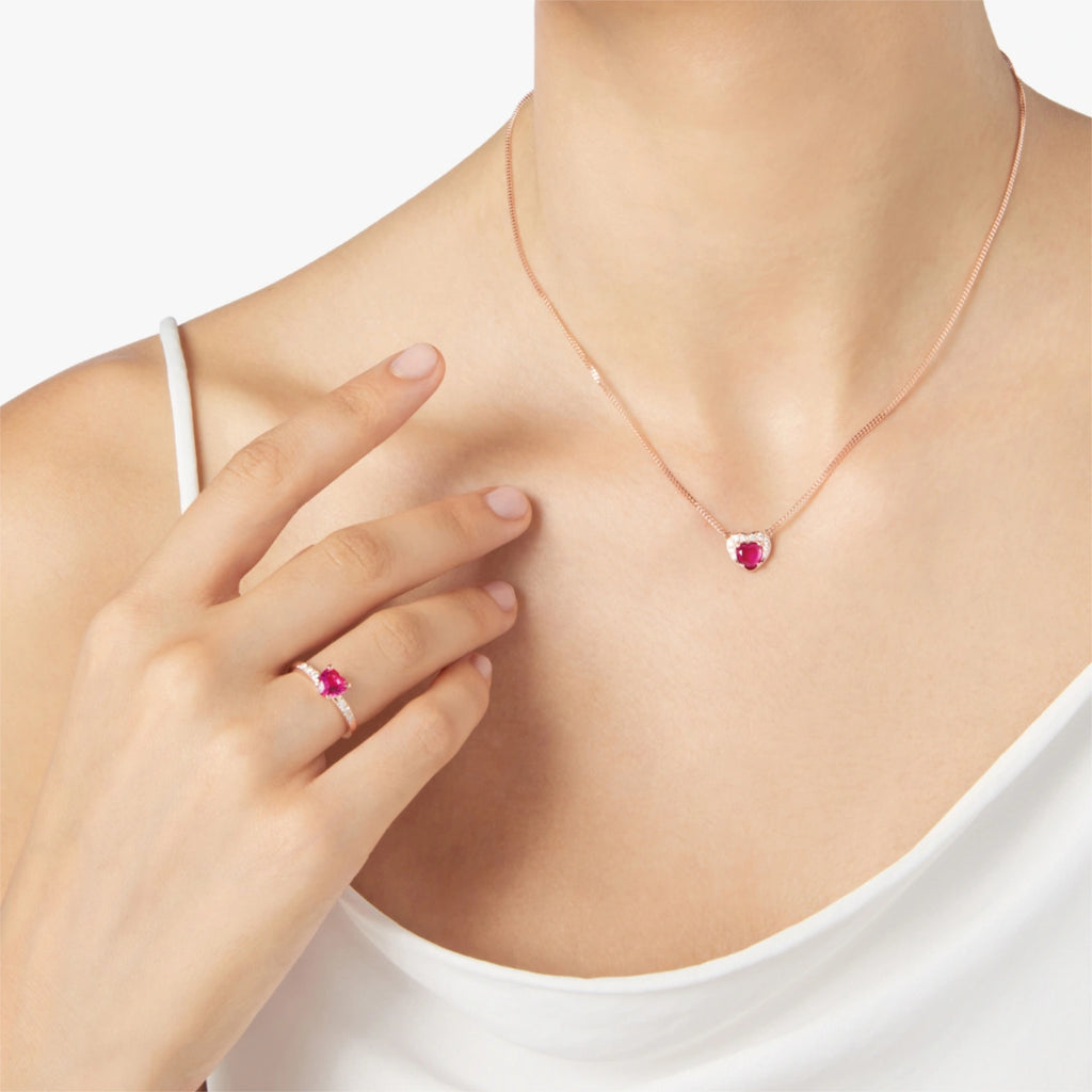 DoDo Kette Herz (DCC3000-HEART-DSR9R) aus Roségold mit Diamant und Rubin