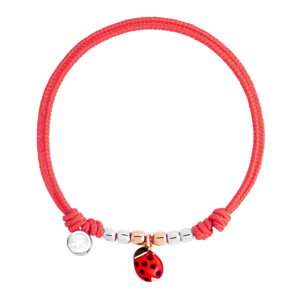 DoDo Kordelarmband Marienkäfer (DBC4009-PADLA-RO09A) aus Bicolor-Gold mit Emaille