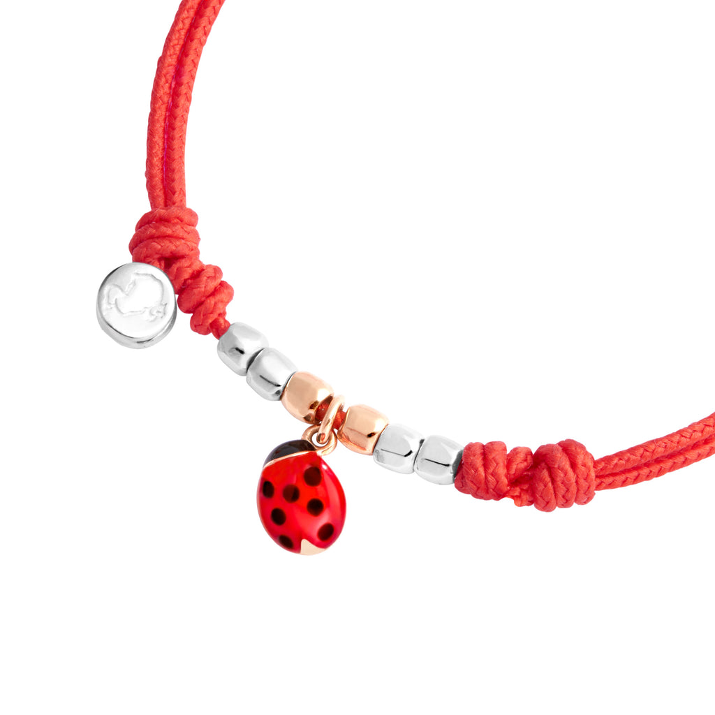 DoDo Kordelarmband Marienkäfer (DBC4009-PADLA-RO09A) aus Bicolor-Gold mit Emaille
