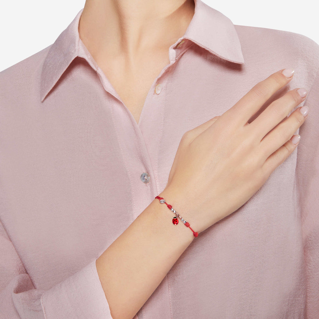DoDo Kordelarmband Marienkäfer (DBC4009-PADLA-RO09A) aus Bicolor-Gold mit Emaille