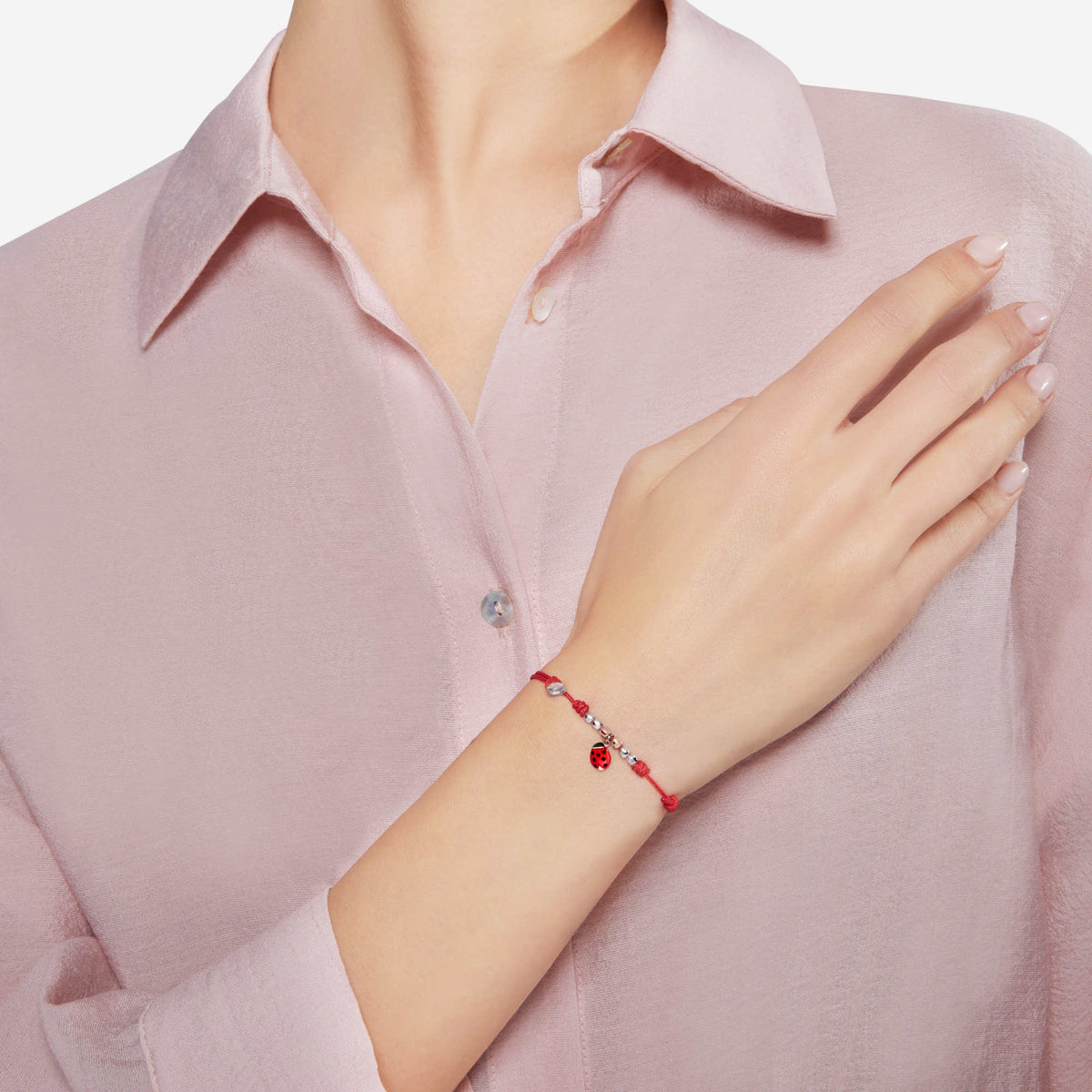 DoDo Kordelarmband Marienkäfer (DBC4009-PADLA-RO09A) aus Bicolor-Gold mit Emaille