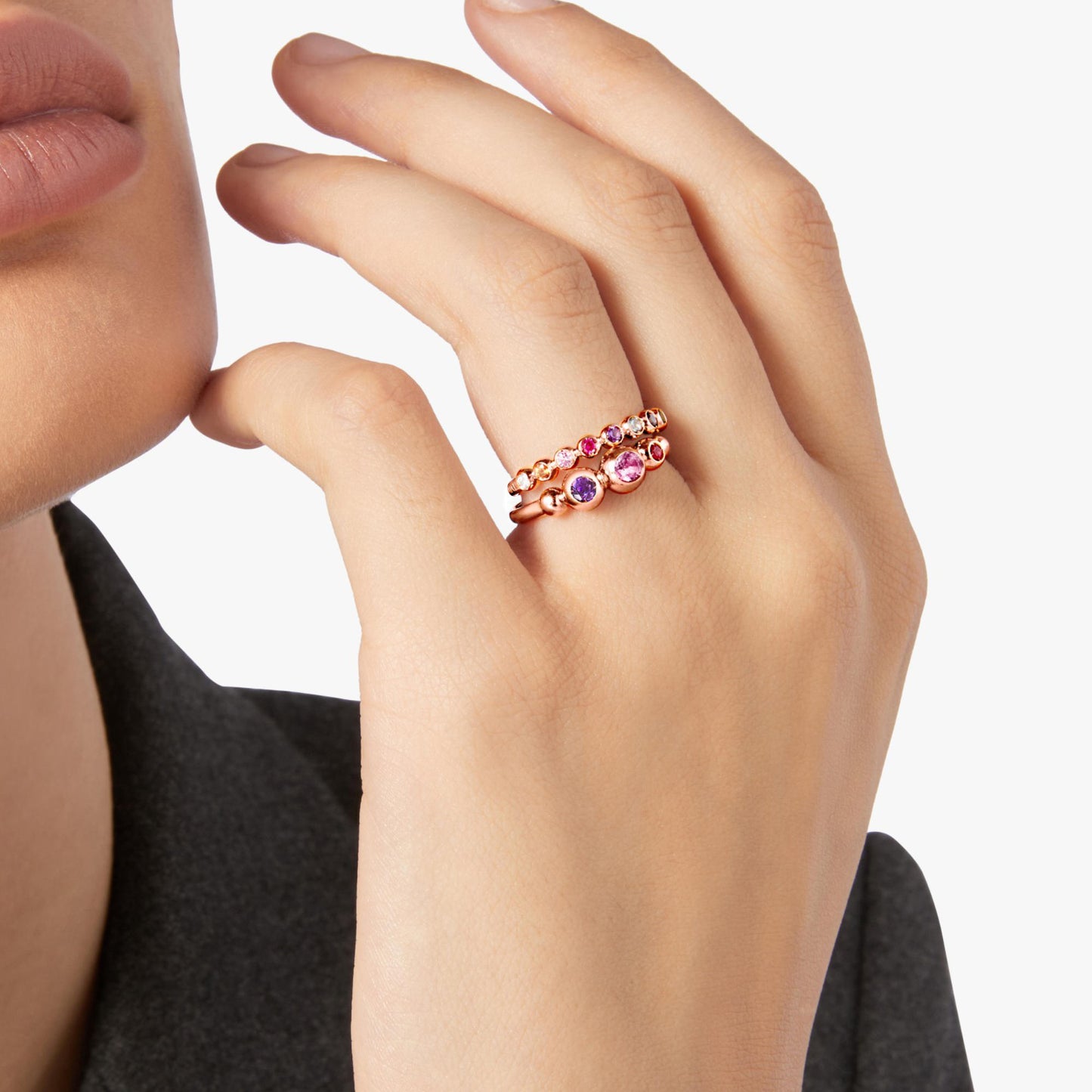 DoDo Ring Bollicine (DAC3005-BOLLI-VA09R) aus Roségold mit Amethyst, Diamant, Rubin, Saphir und Tsavorit