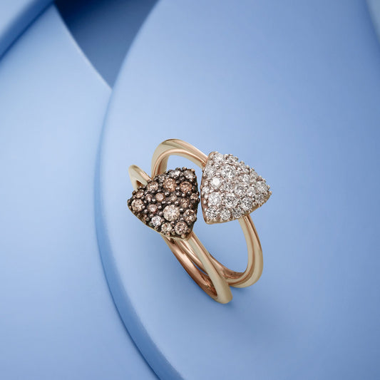 Luce Ring Triangel Diamant Pavé braun, Roségold mit Braunen Diamanten 0,33ct von Grimaldo Firenze online kaufen (Ref. LU-RG03PB-01)