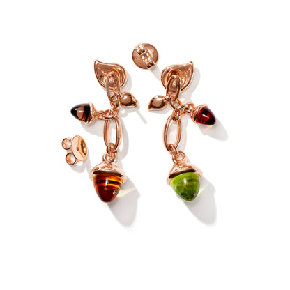 MIKADO Ohrringe Dangling 'INDIAn Summer', Roségold • Citrin • Peridot • Rauchquarz von Tamara Comolli (E-M-d-2-IS-rg)