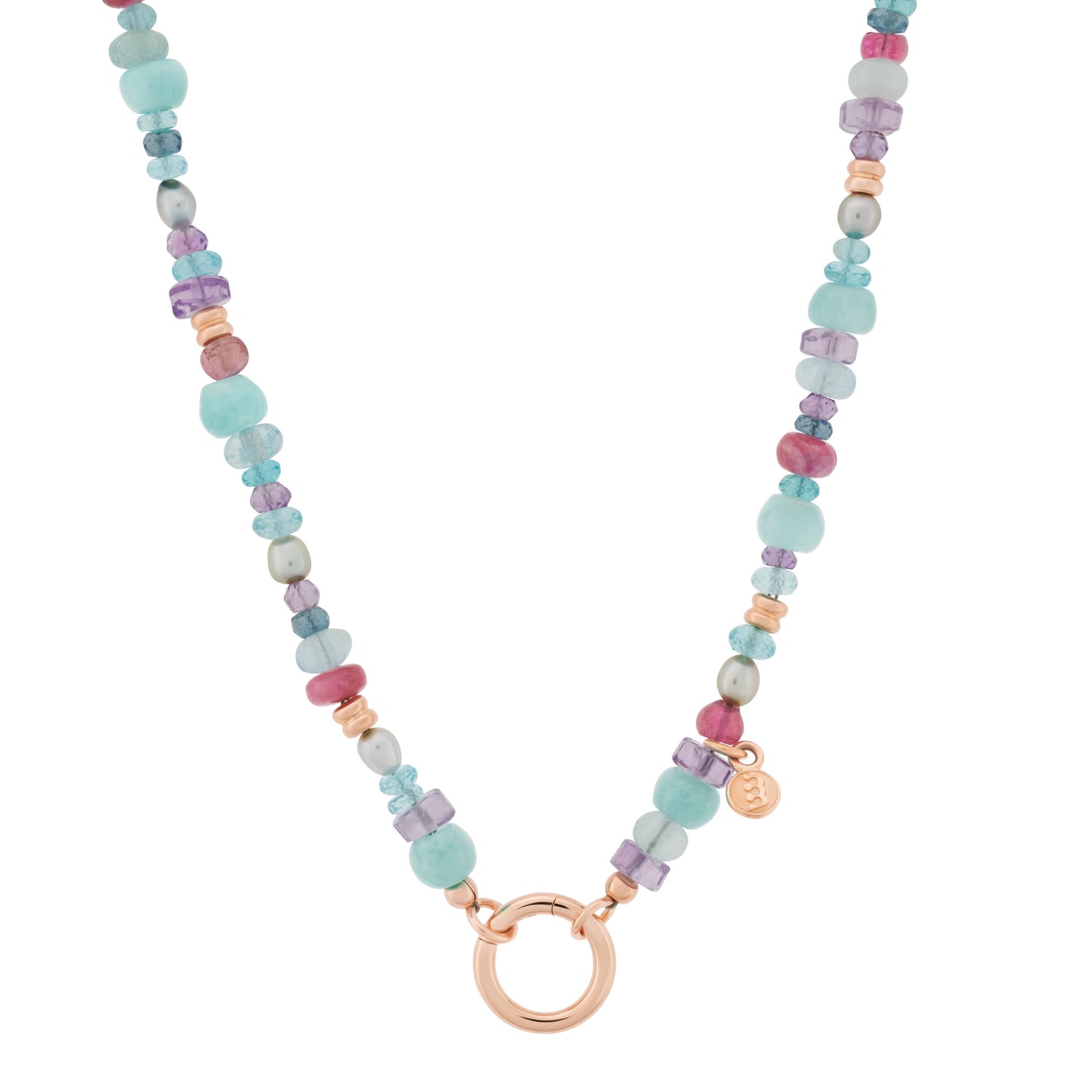 Edelstein Halskette, Roségold • Amethyst • Aquamarin • Turmalin von Bron (8CR4440FDM/45)