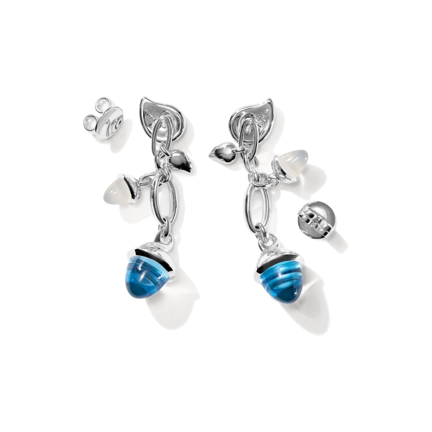 MIKADO Ohrringe Dangling 2 Acorns 'Ocean', Weißgold • Diamant • Mondstein von Tamara Comolli (E-M-d-2-Oce-wg)