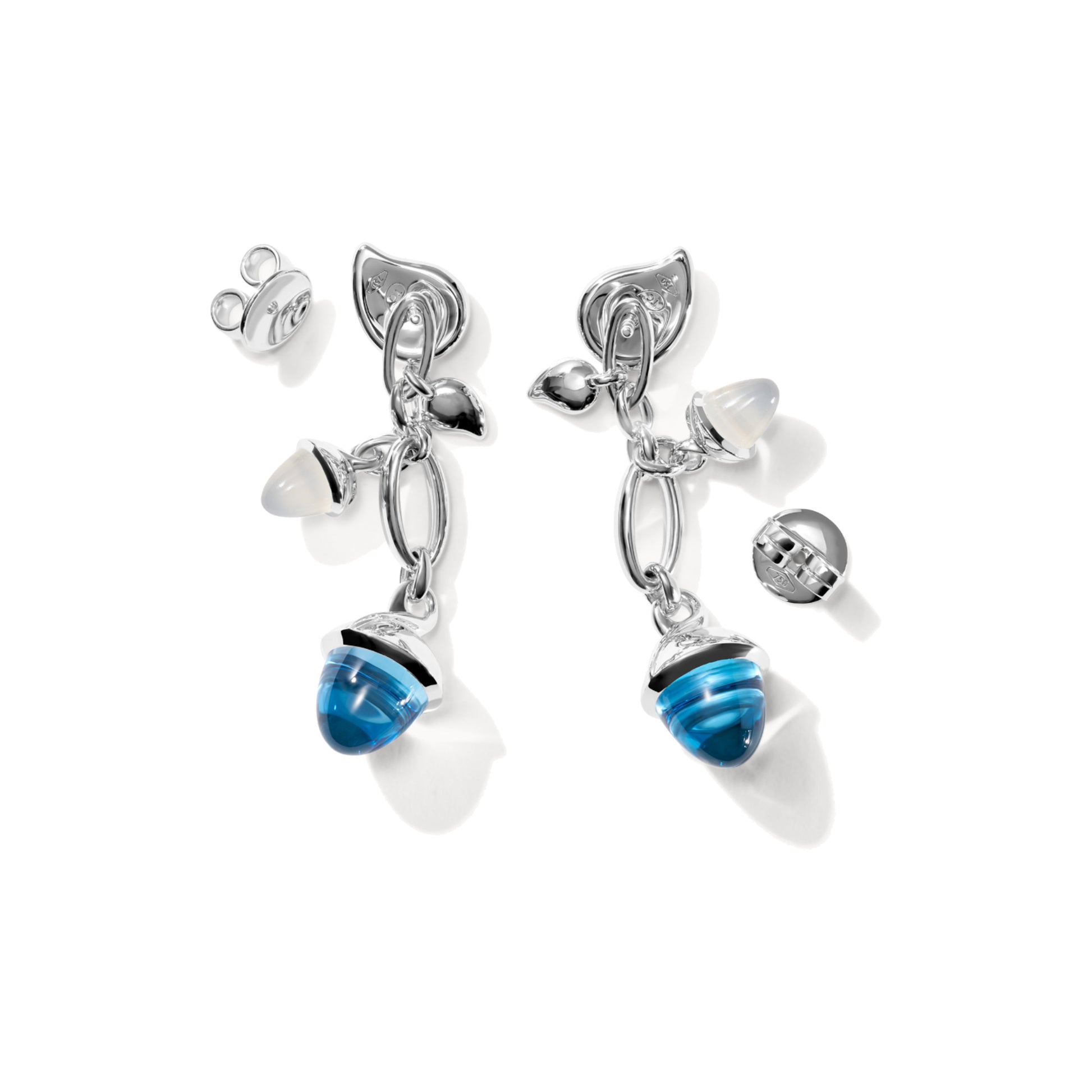MIKADO Ohrringe Dangling 2 Acorns 'Ocean', Weißgold • Diamant • Mondstein von Tamara Comolli (E-M-d-2-Oce-wg)