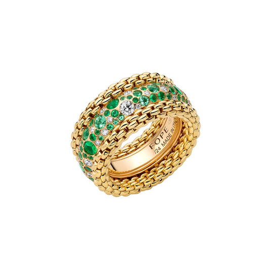 FOPE Bubble Ring mit Diamanten und Smaragden - 71208AX_P6_G_XRX_140 (140) aus Gelbgold mit Diamant und Smaragd