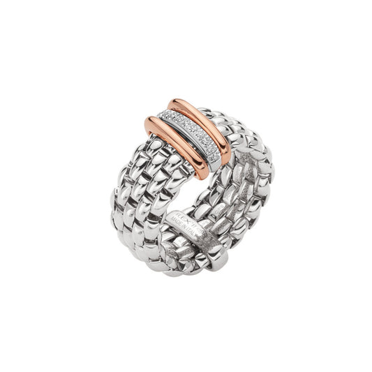 Panorama zweifarbiger Flex'it Ring mit flachem Kettengeflecht, Bicolor-Gold • Diamant von FOPE (58704AX_BB_B_RBR_00S)