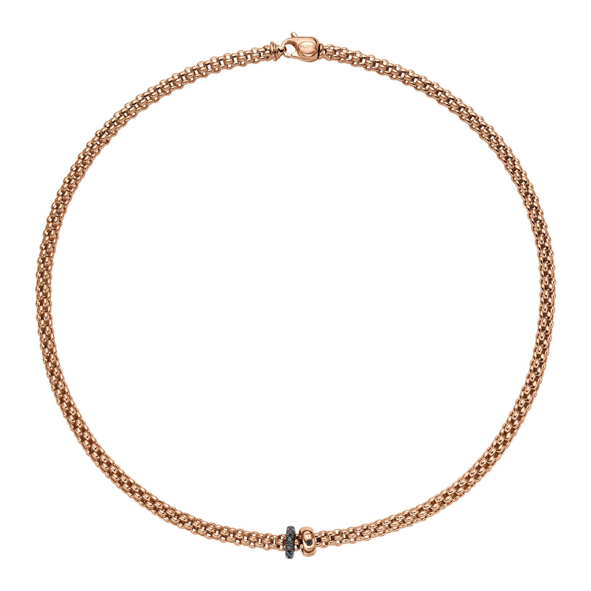 Solo Kette mit zwei Rondellen und schwarzem Pavébesatz, Bicolor-Gold • Diamant von FOPE (62406CX_PN_R_1RX_043)