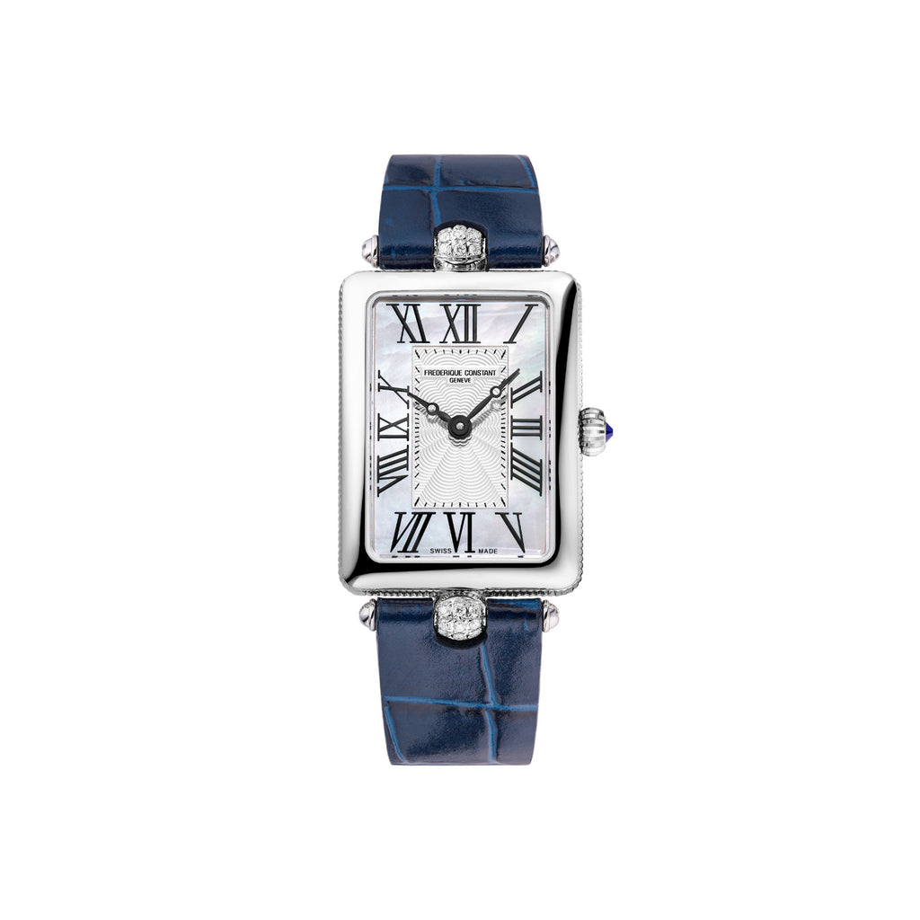 Frederique Constant Classics Art Deco Carree (FC-200MPW2AC2D6) aus Leder, Edelstahl mit Diamant und Perlmutt
