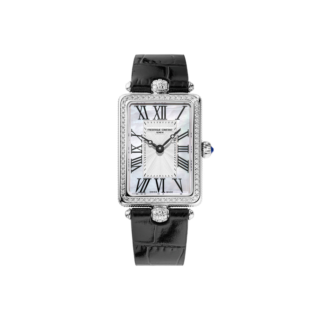 Frederique Constant Classics Art Deco Carree (FC-200MPW2ACD6) aus Leder, Edelstahl mit Diamant und Perlmutt
