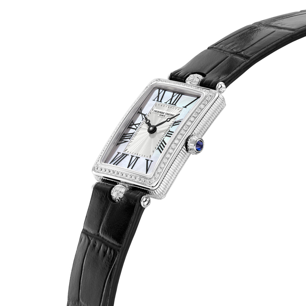 Frederique Constant Classics Art Deco Carree (FC-200MPW2ACD6) aus Leder, Edelstahl mit Diamant und Perlmutt