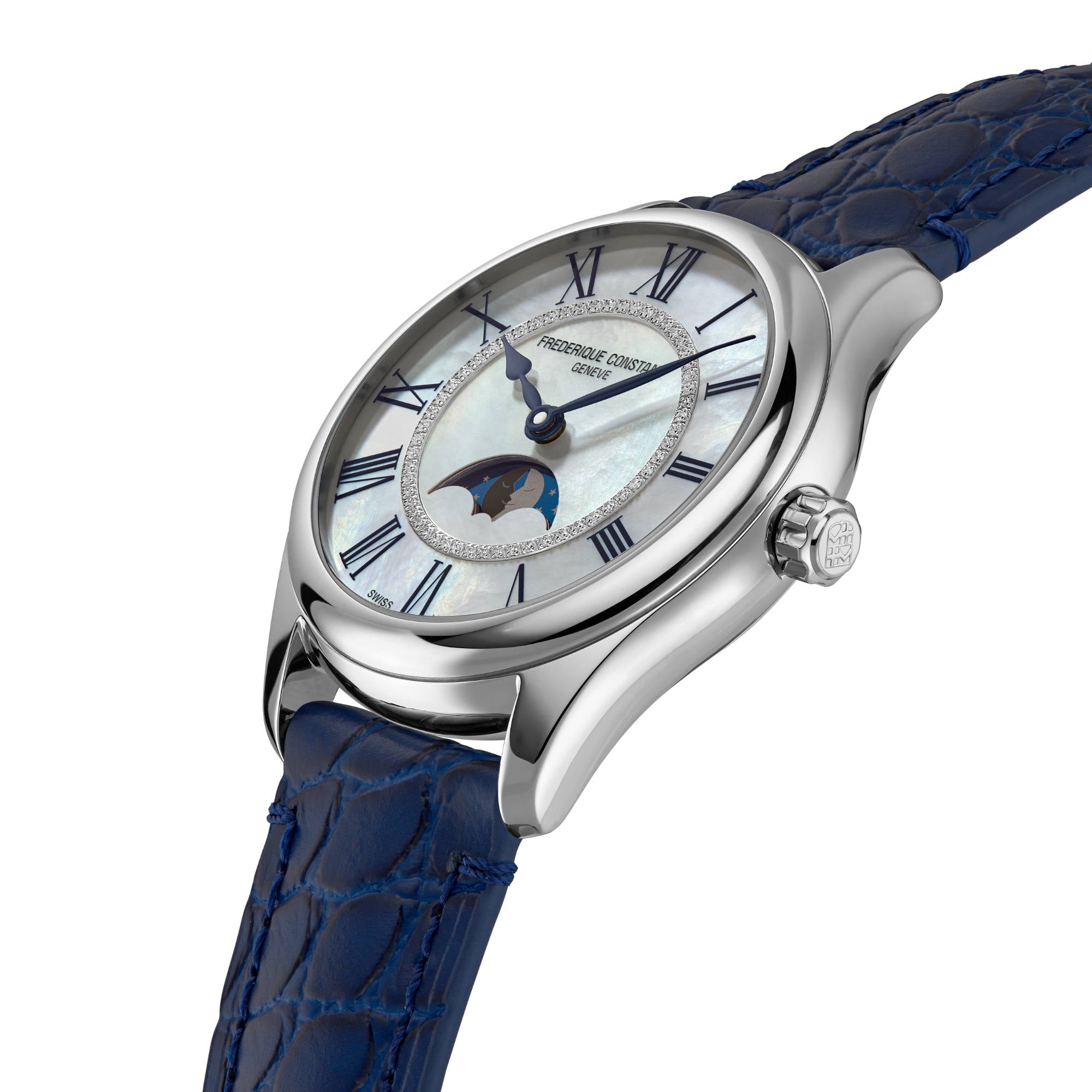 Frederique Constant Classics Elegance Luna (FC-331MPWND3B6) aus Leder, Edelstahl mit Diamant und Perlmutt
