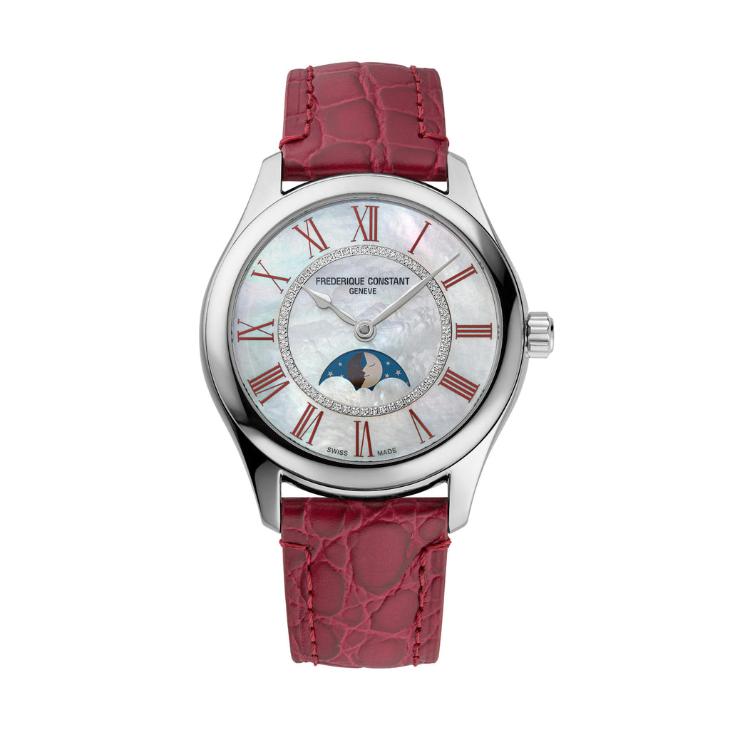 Frederique Constant Classics Elegance Luna (FC-331MPWRD3B6) aus Leder, Edelstahl mit Diamant und Perlmutt