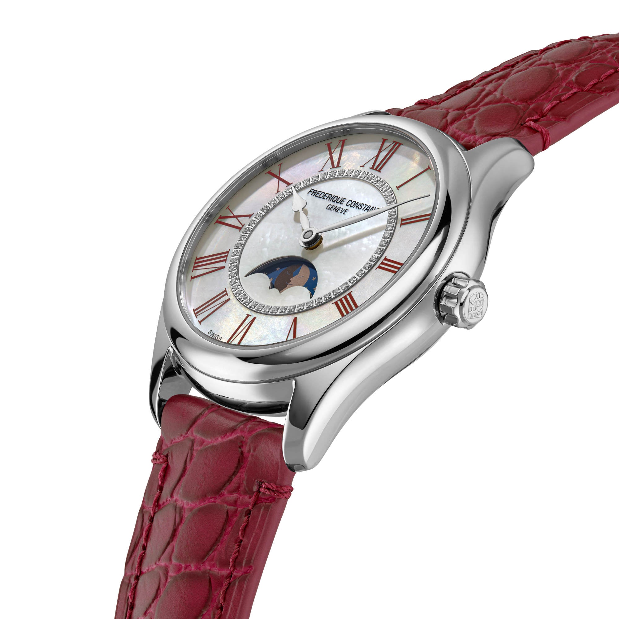 Frederique Constant Classics Elegance Luna (FC-331MPWRD3B6) aus Leder, Edelstahl mit Diamant und Perlmutt