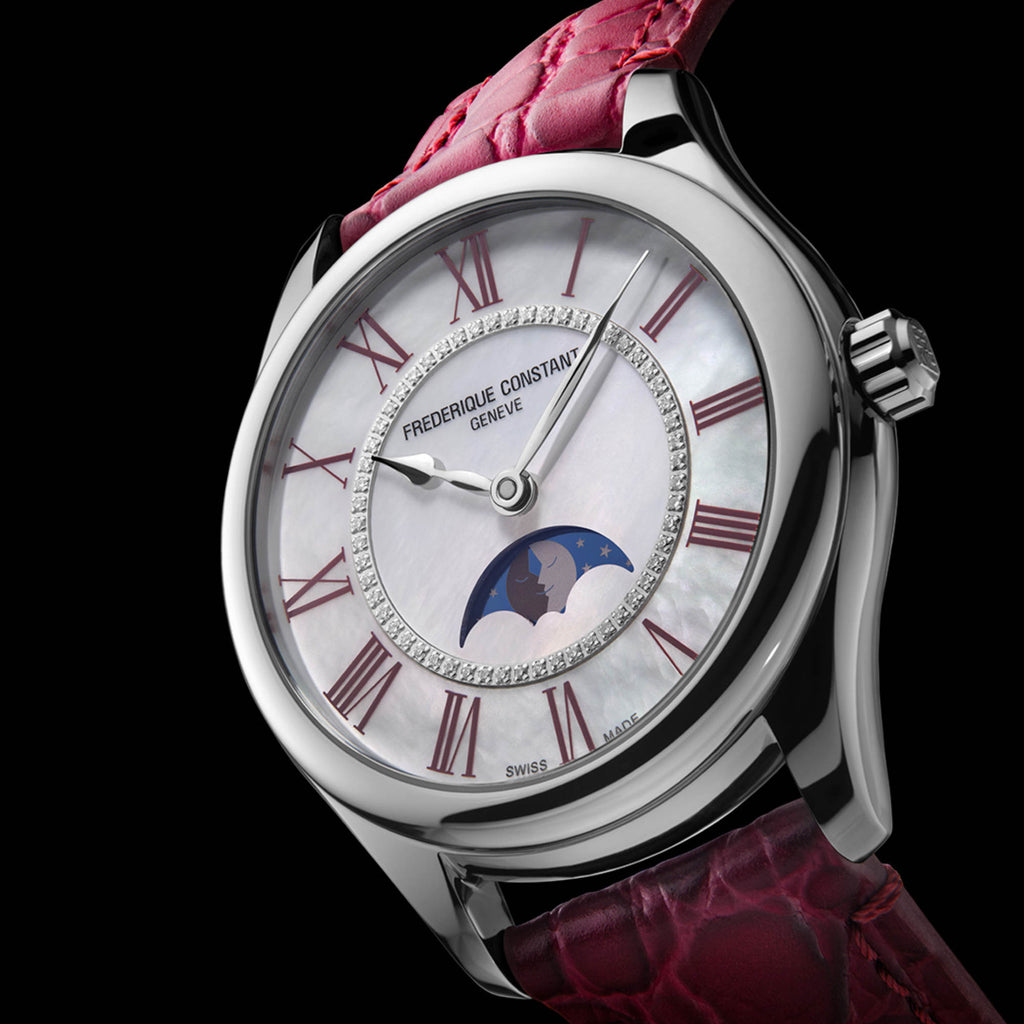Frederique Constant Classics Elegance Luna (FC-331MPWRD3B6) aus Leder, Edelstahl mit Diamant und Perlmutt