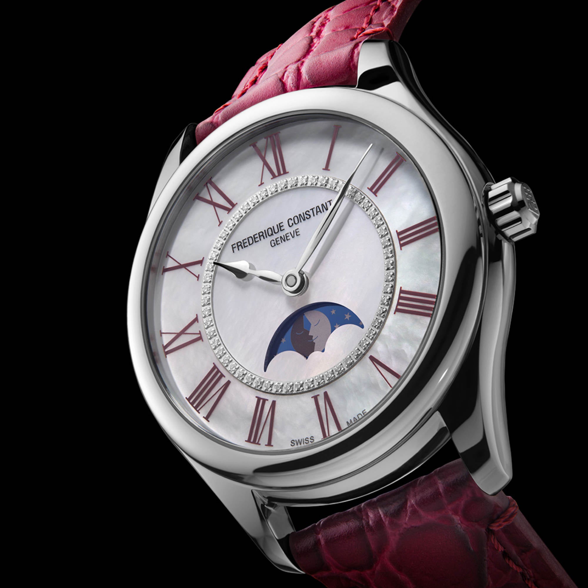 Frederique Constant Classics Elegance Luna (FC-331MPWRD3B6) aus Leder, Edelstahl mit Diamant und Perlmutt