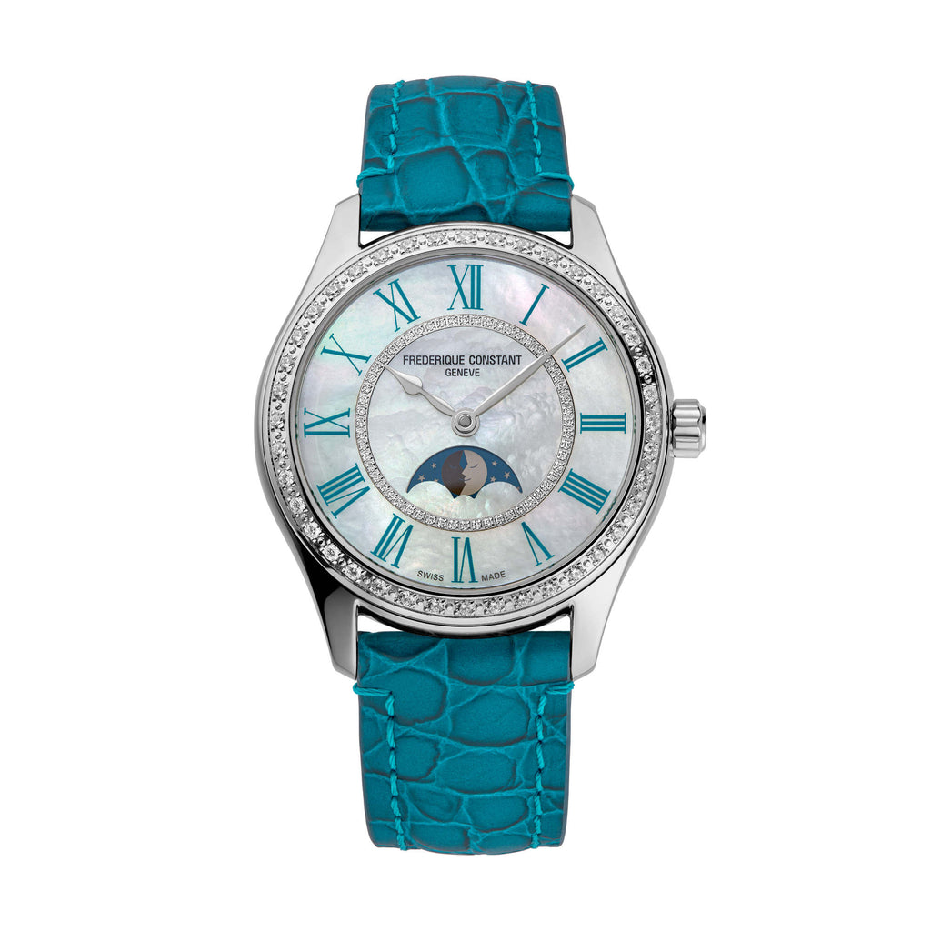 Frederique Constant Classics Elegance Luna (FC-331MPWTD3BD6) aus Leder, Edelstahl mit Diamant und Perlmutt