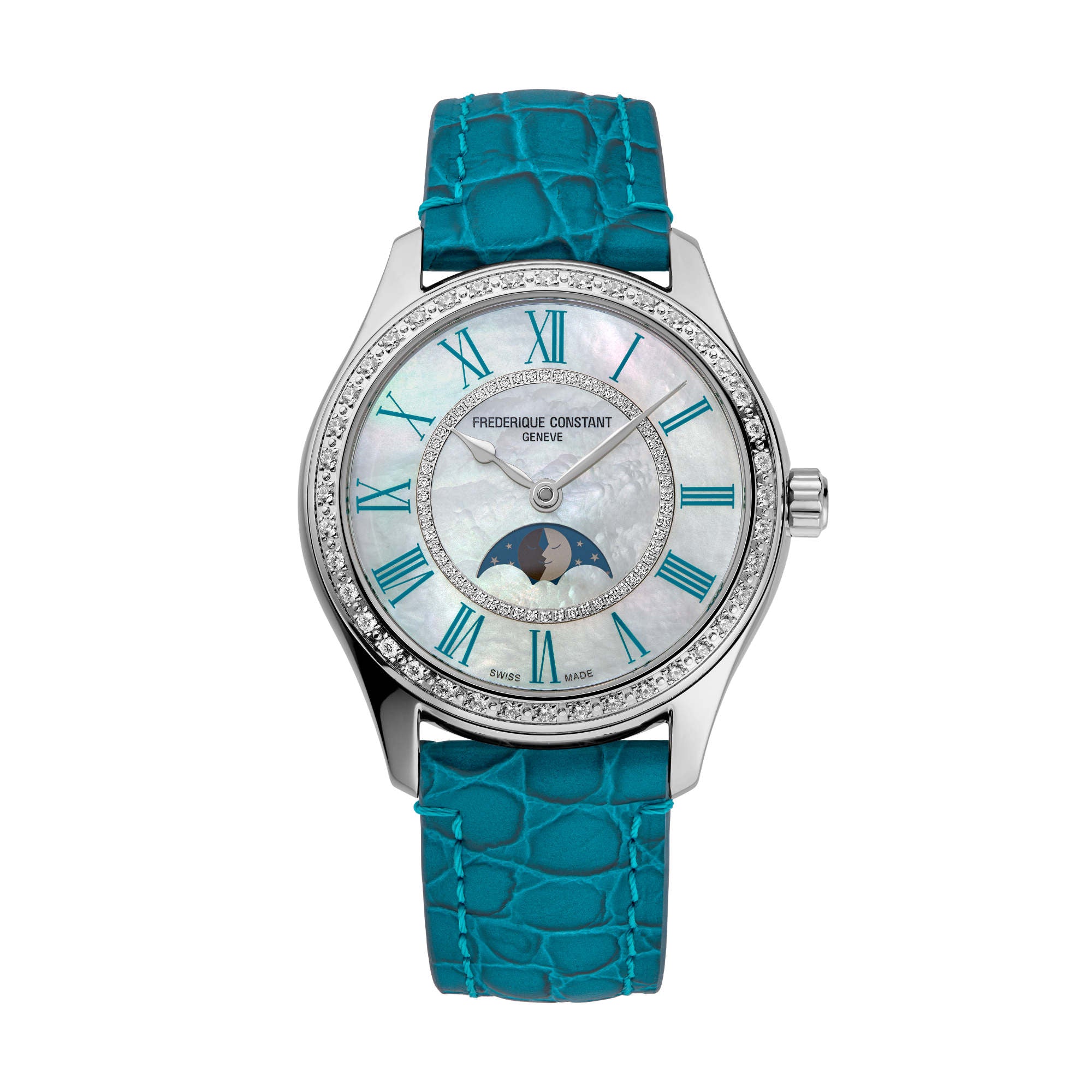 Frederique Constant Classics Elegance Luna (FC-331MPWTD3BD6) aus Leder, Edelstahl mit Diamant und Perlmutt