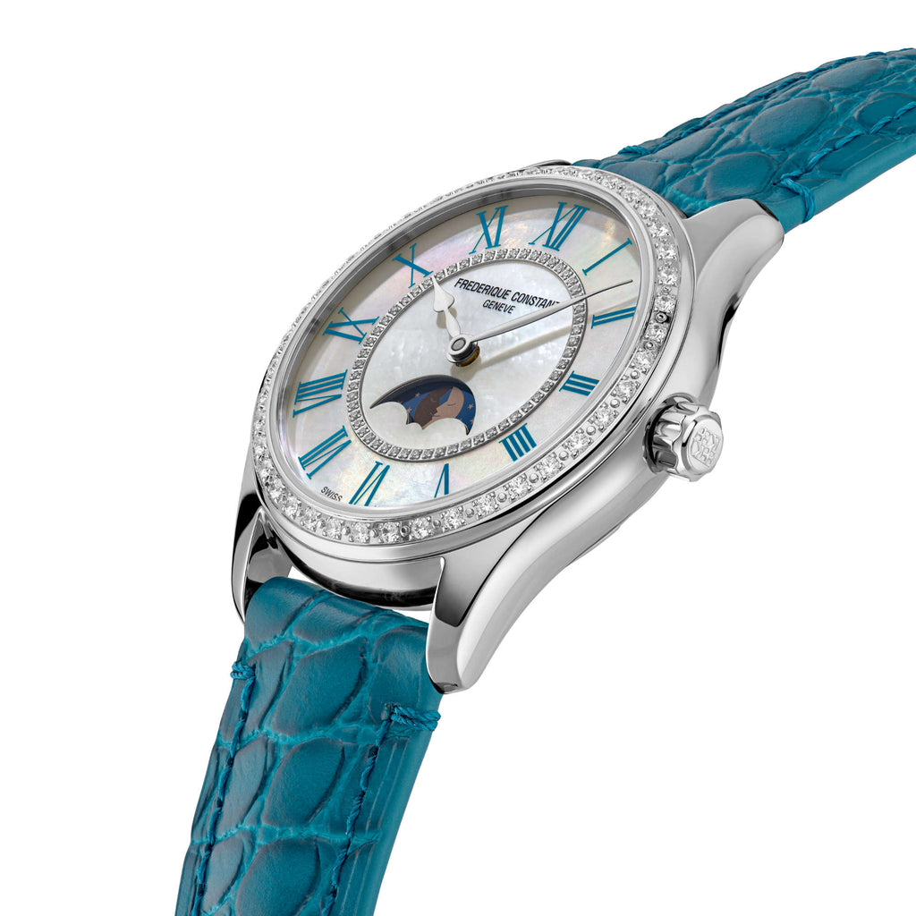 Frederique Constant Classics Elegance Luna (FC-331MPWTD3BD6) aus Leder, Edelstahl mit Diamant und Perlmutt