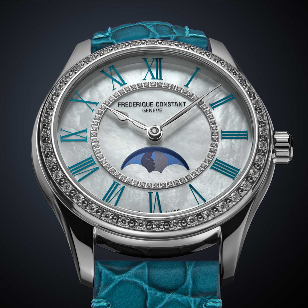 Frederique Constant Classics Elegance Luna (FC-331MPWTD3BD6) aus Leder, Edelstahl mit Diamant und Perlmutt