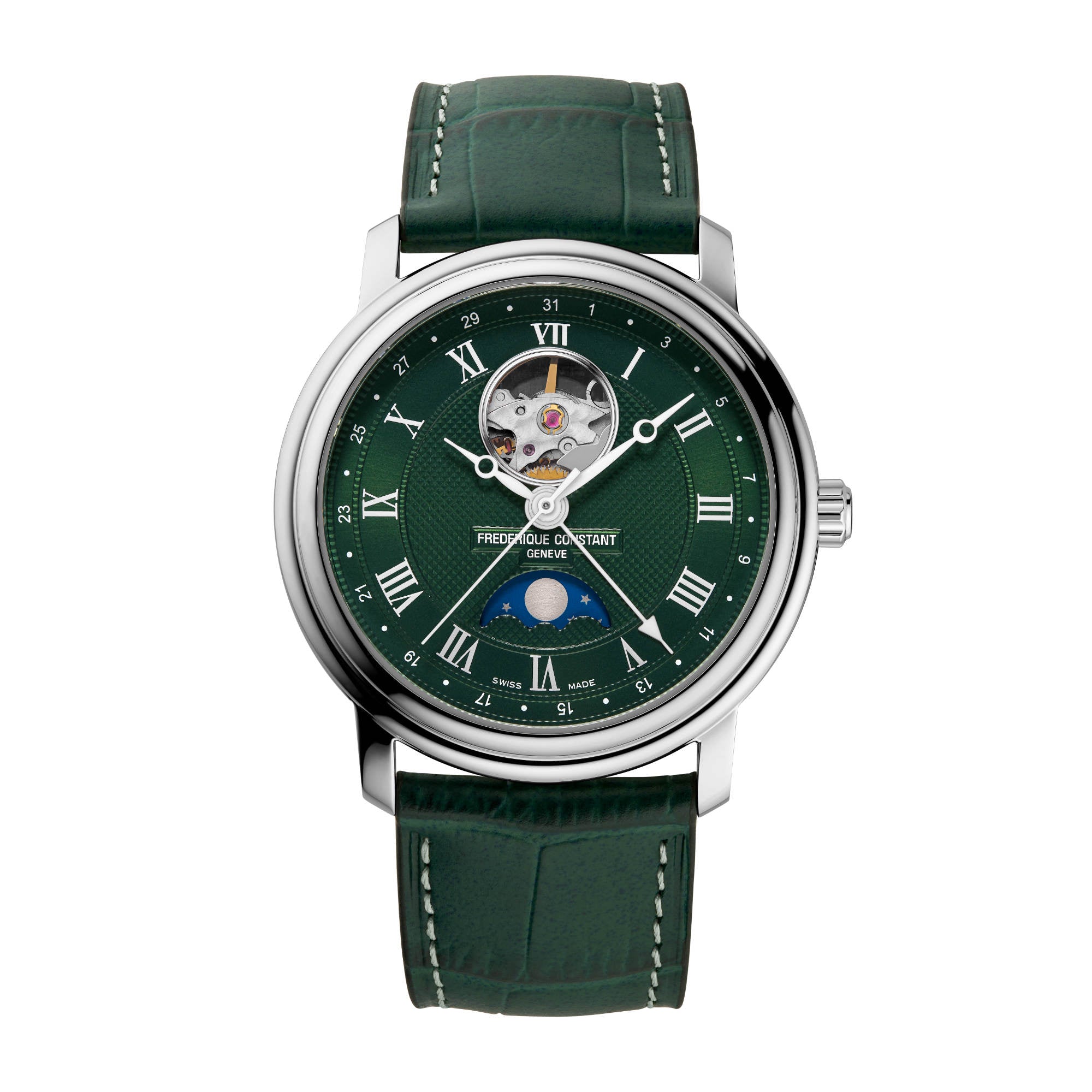 Frederique Constant Classics Heart Beat Moonphase Date (FC-335MCGRW4P26) aus Leder, Edelstahl