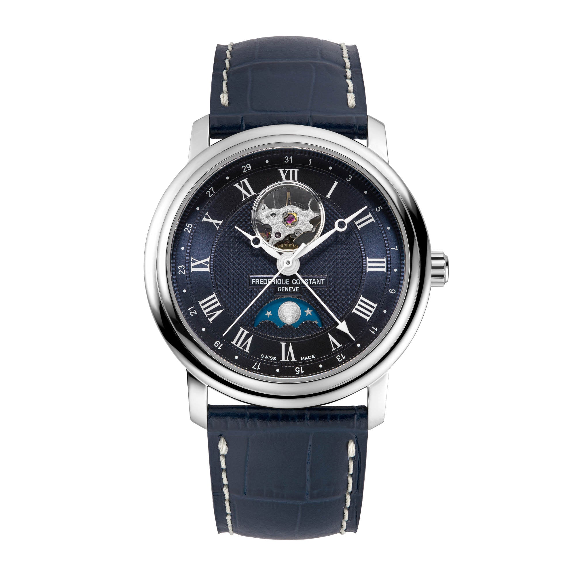Frederique Constant Classics Heart Beat Moonphase Date (FC-335MCNW4P26) aus Leder, Edelstahl