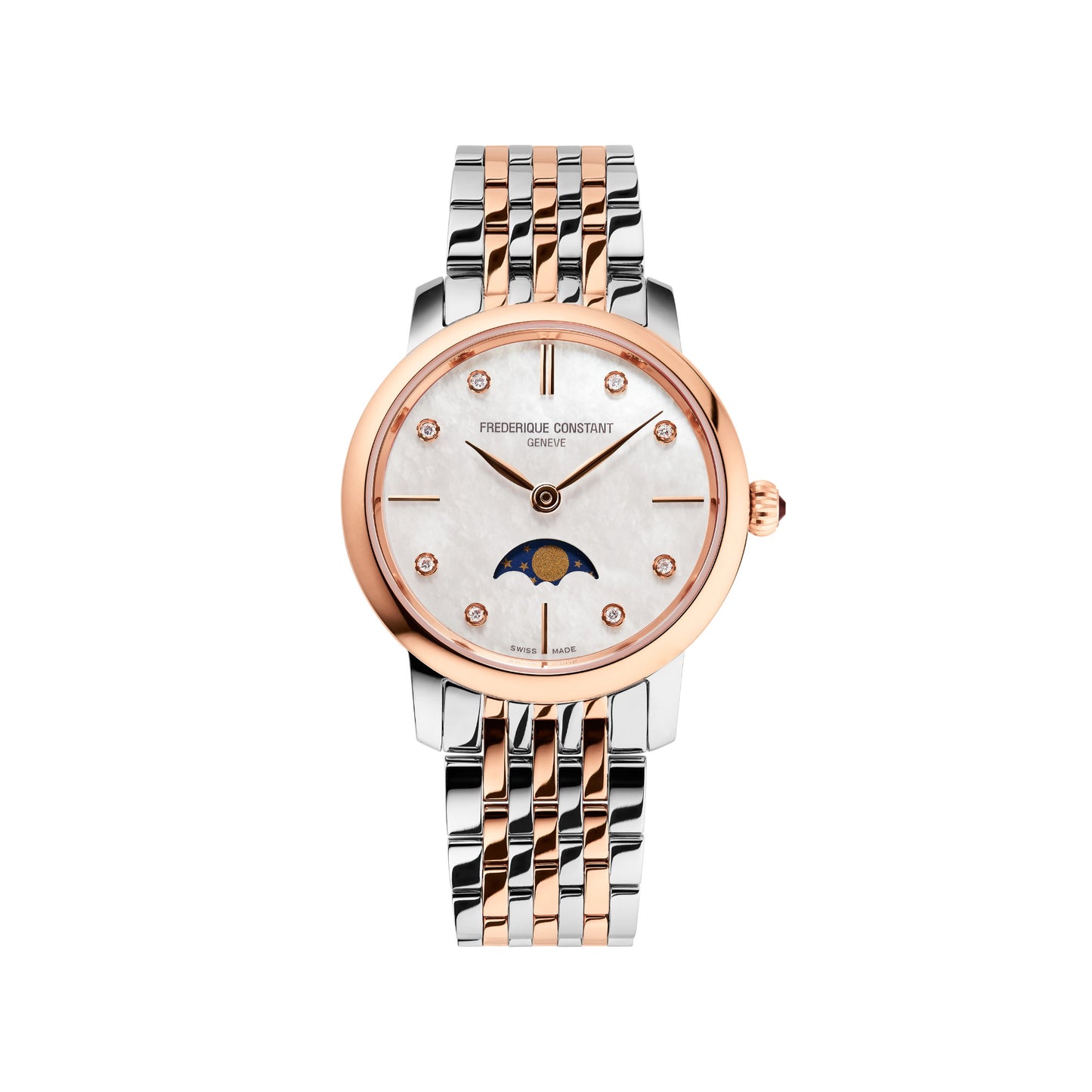 Classics Slimline Ladies Moonphase, Edelstahl • Diamant • Perlmutt von Frederique Constant (FC-206MPWD1S2B)