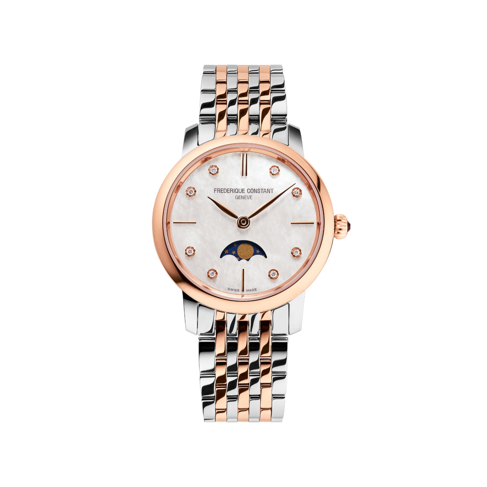 Classics Slimline Ladies Moonphase, Edelstahl • Diamant • Perlmutt von Frederique Constant (FC-206MPWD1S2B)