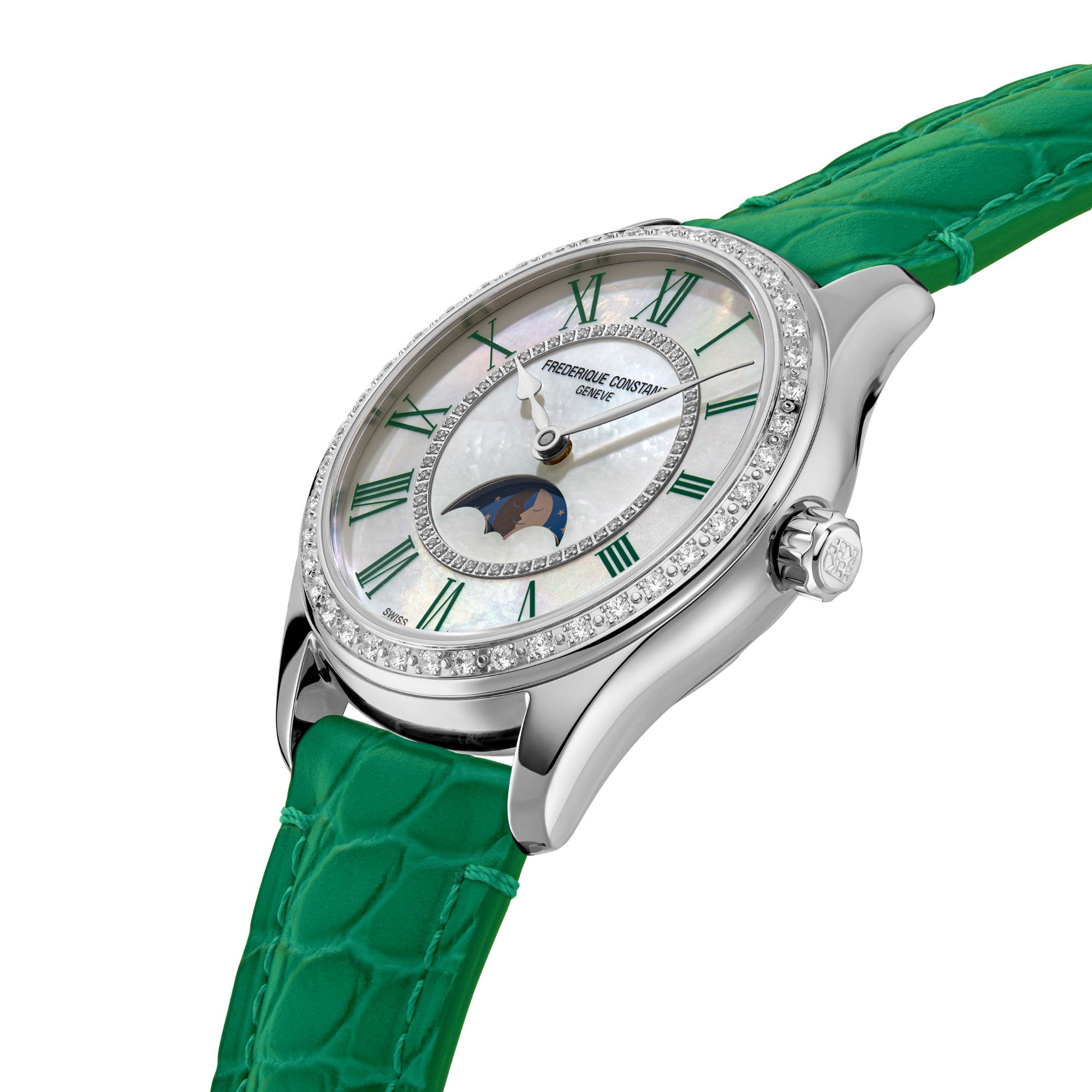 Frederique Constant Elegance Luna (FC-331MPWGRD3BD6) aus Edelstahl mit Diamant und Perlmutt