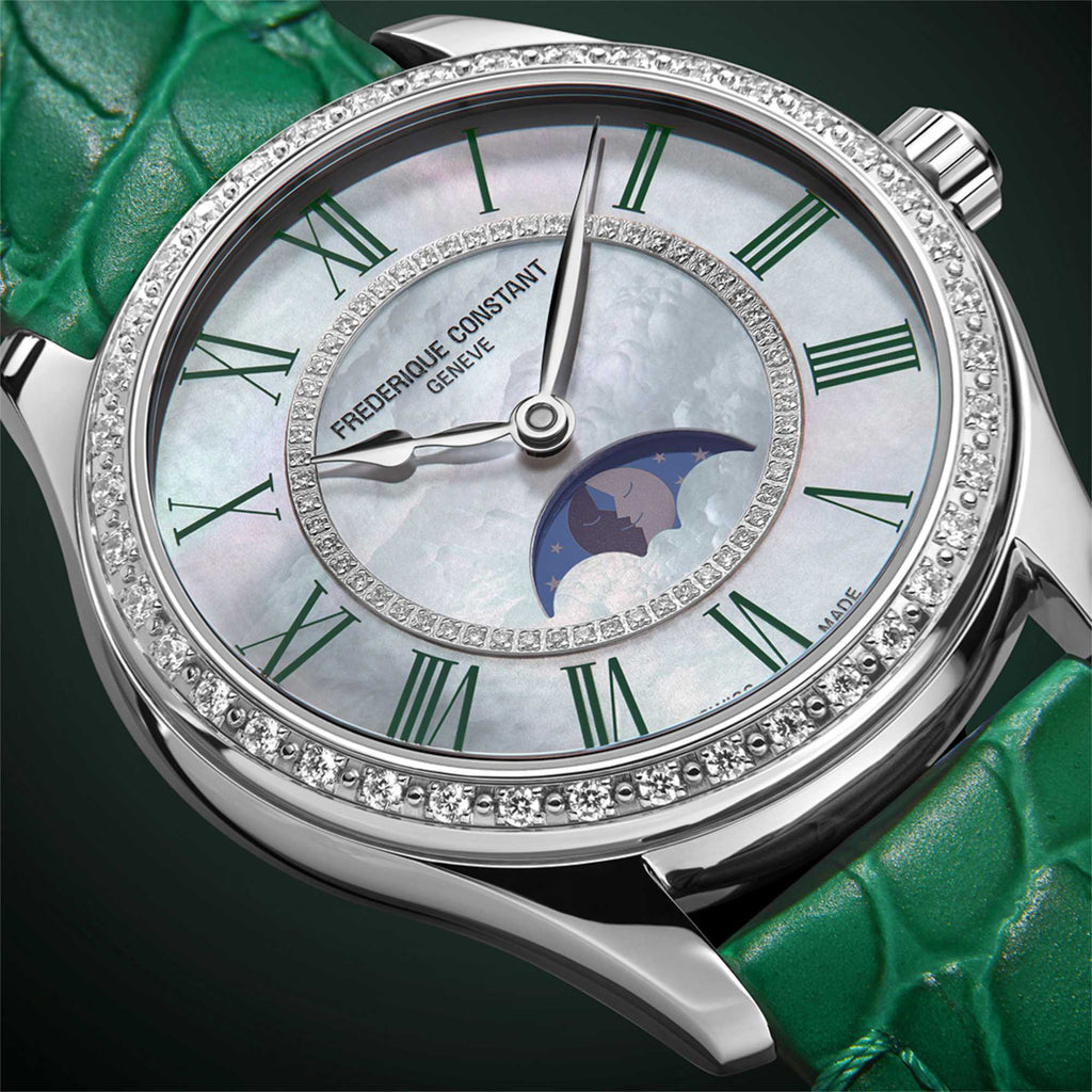 Frederique Constant Elegance Luna (FC-331MPWGRD3BD6) aus Edelstahl mit Diamant und Perlmutt
