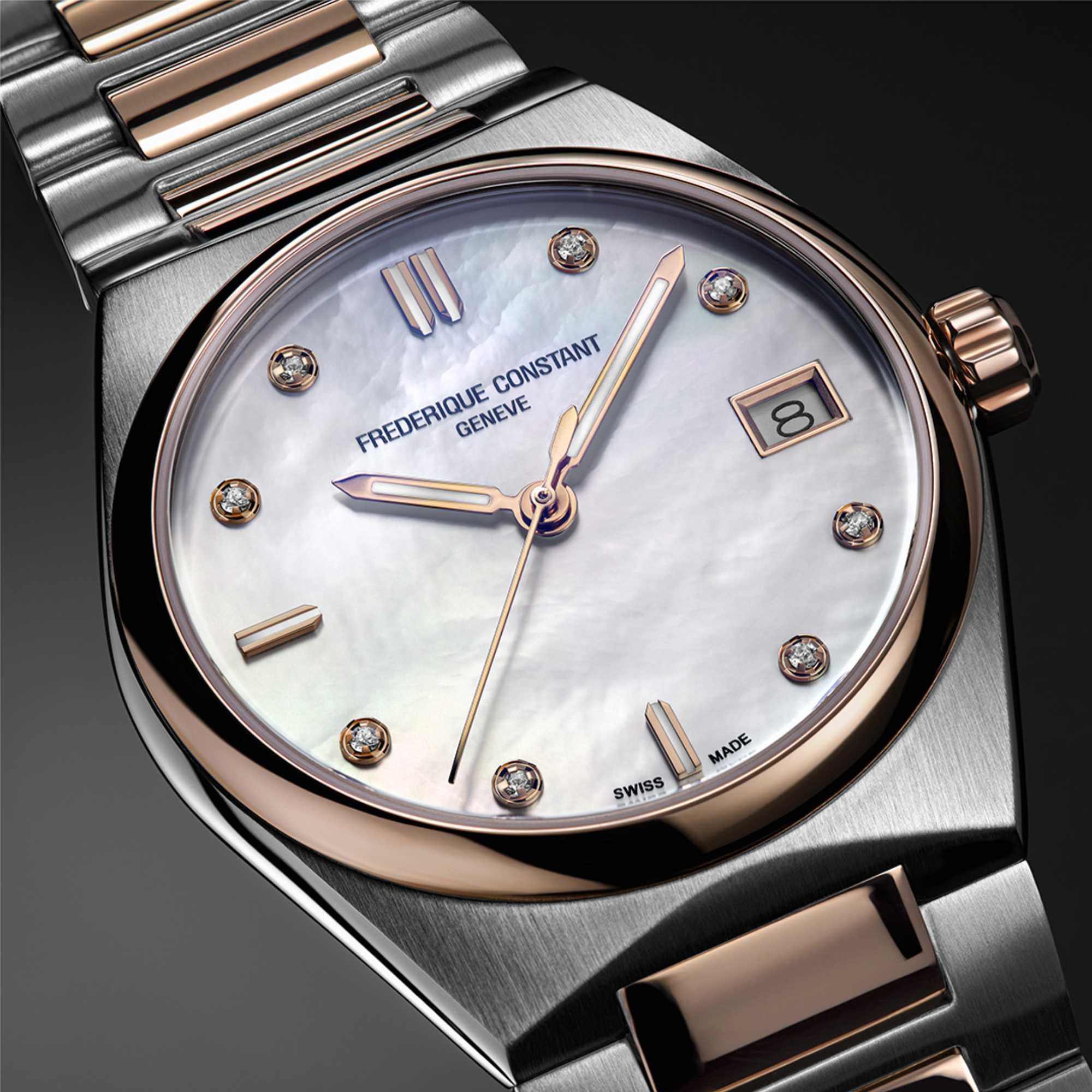 Frederique Constant Highlife Damen Quarz (FC-240MPWD2NH22B) aus Edelstahl mit Diamant und Perlmutt