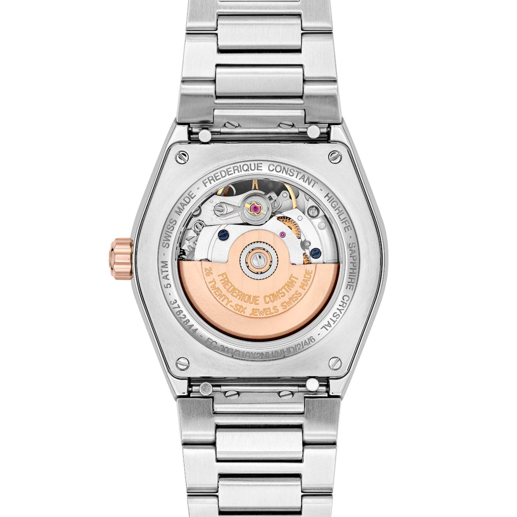Frederique Constant Highlife Ladies Automatic Heart Beat (FC-310VD2NH2B) aus Silber mit Diamant