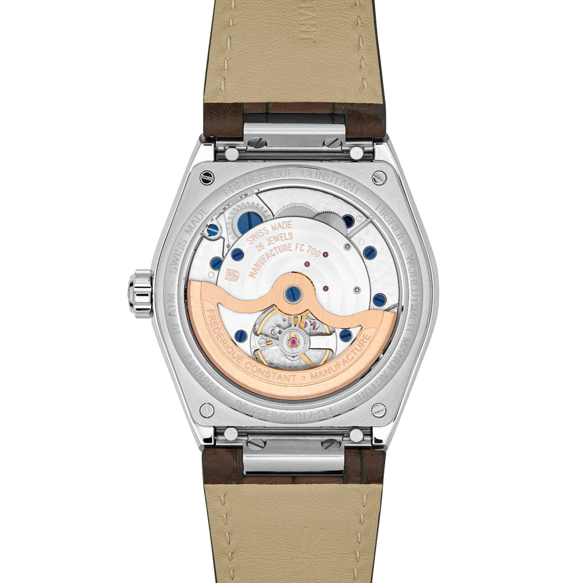 Frederique Constant Highlife Worldtimer Manufacture (FC-718C4NH6) aus Leder, Edelstahl