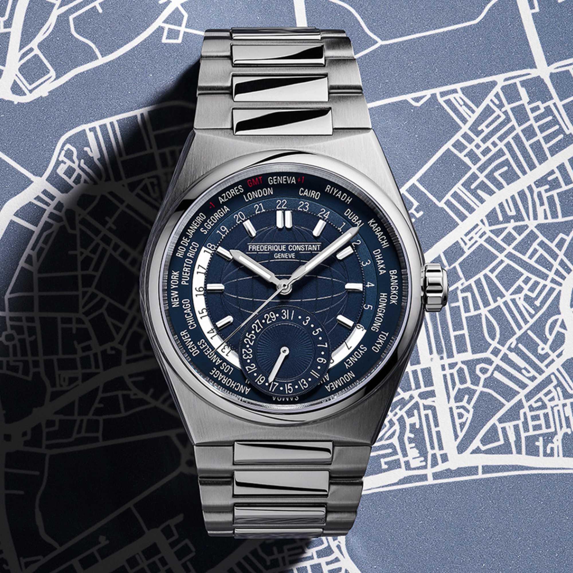 Frederique Constant Highlife Worldtimer Manufacture (FC-718N4NH6B) aus Edelstahl