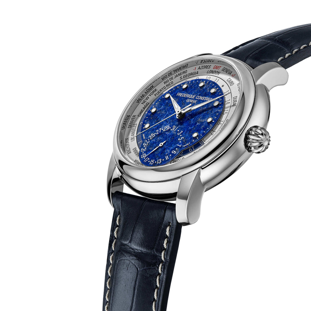 Frederique Constant Manufacture Classic Worldtimer (FC-718LA4H6) aus Leder, Edelstahl