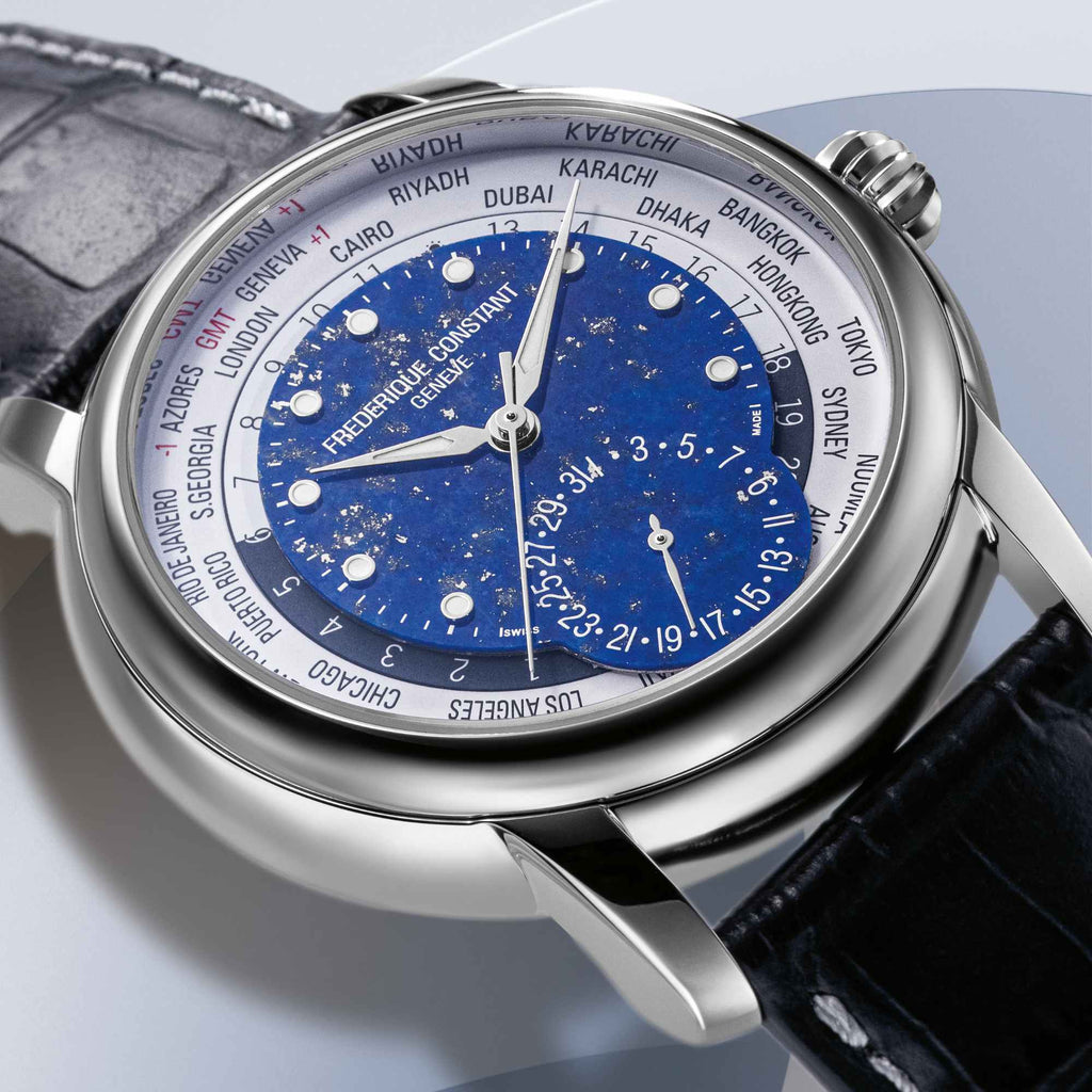 Frederique Constant Manufacture Classic Worldtimer (FC-718LA4H6) aus Leder, Edelstahl