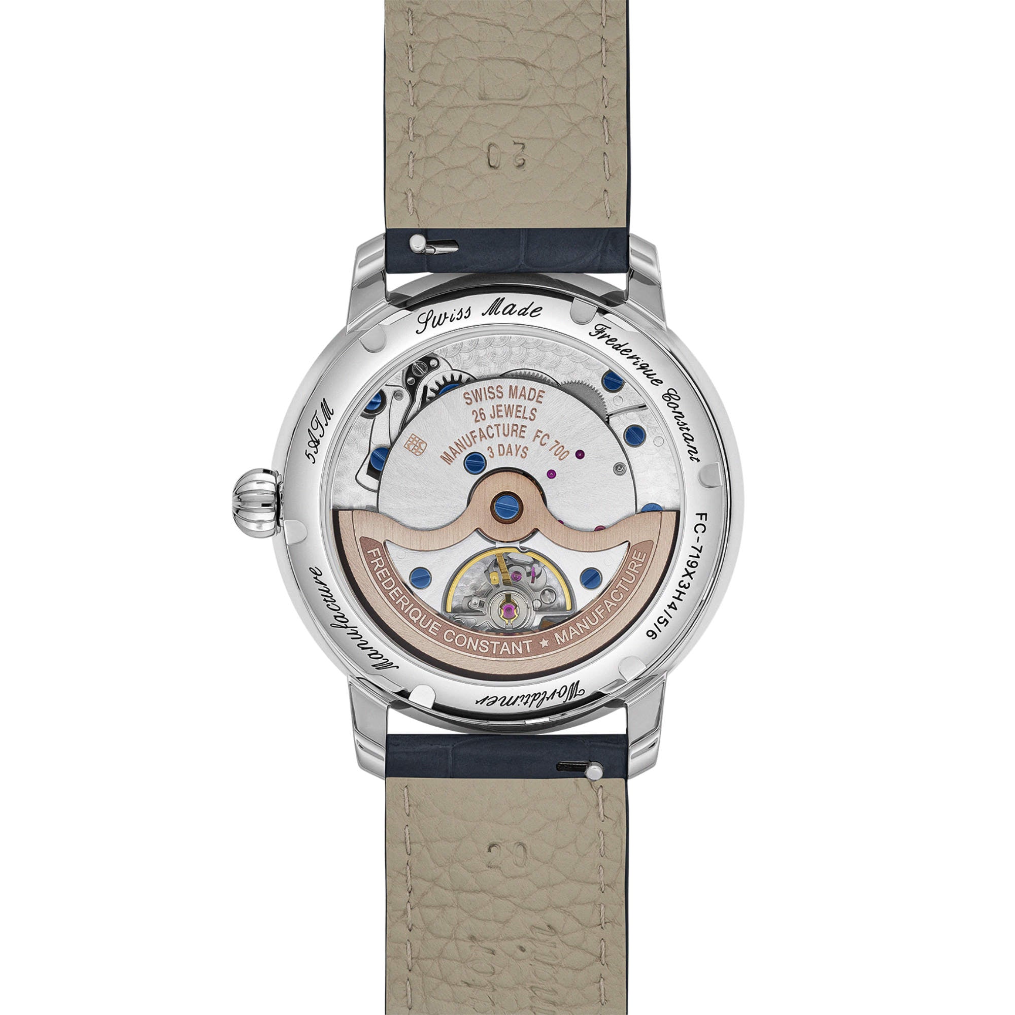 Frederique Constant Manufacture Classic Worldtimer (FC-719BLW3H6) aus Leder, Edelstahl