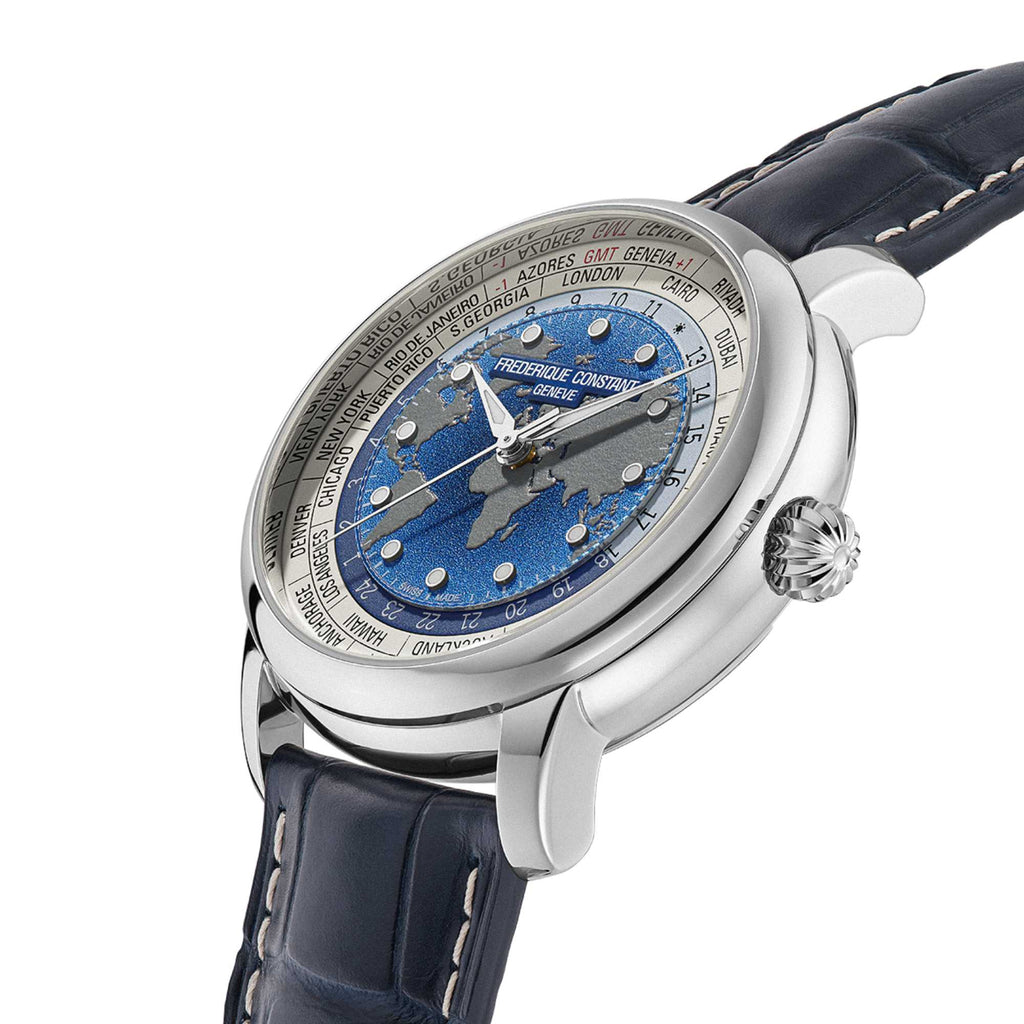 Frederique Constant Manufacture Classic Worldtimer (FC-719BLW3H6) aus Leder, Edelstahl