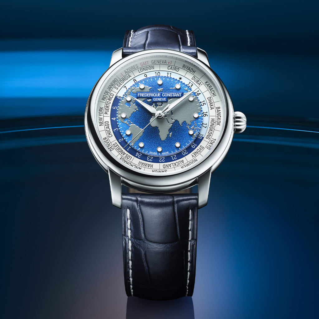 Frederique Constant Manufacture Classic Worldtimer (FC-719BLW3H6) aus Leder, Edelstahl