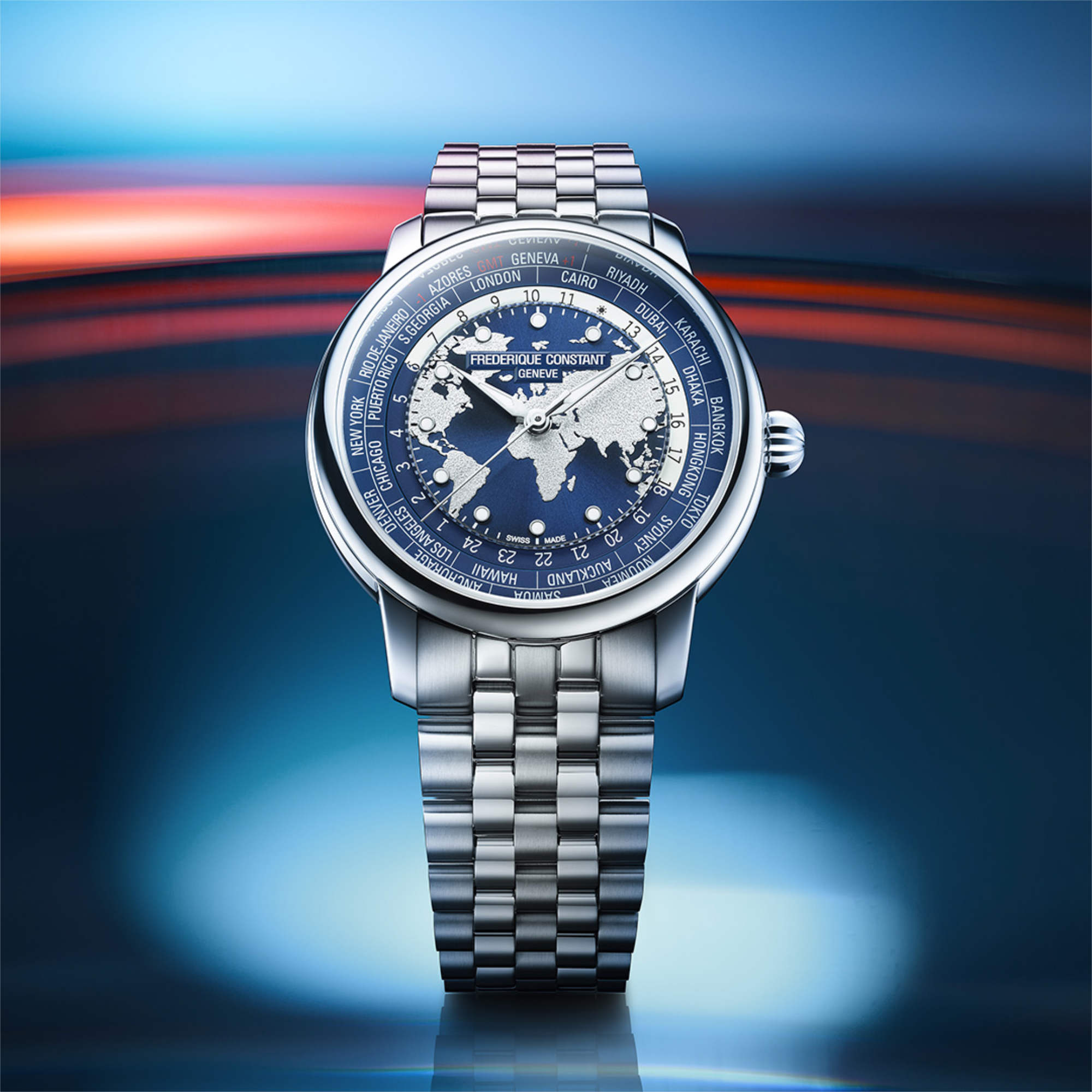 Frederique Constant Manufacture Classic Worldtimer (FC-719NN3H6B) aus Edelstahl
