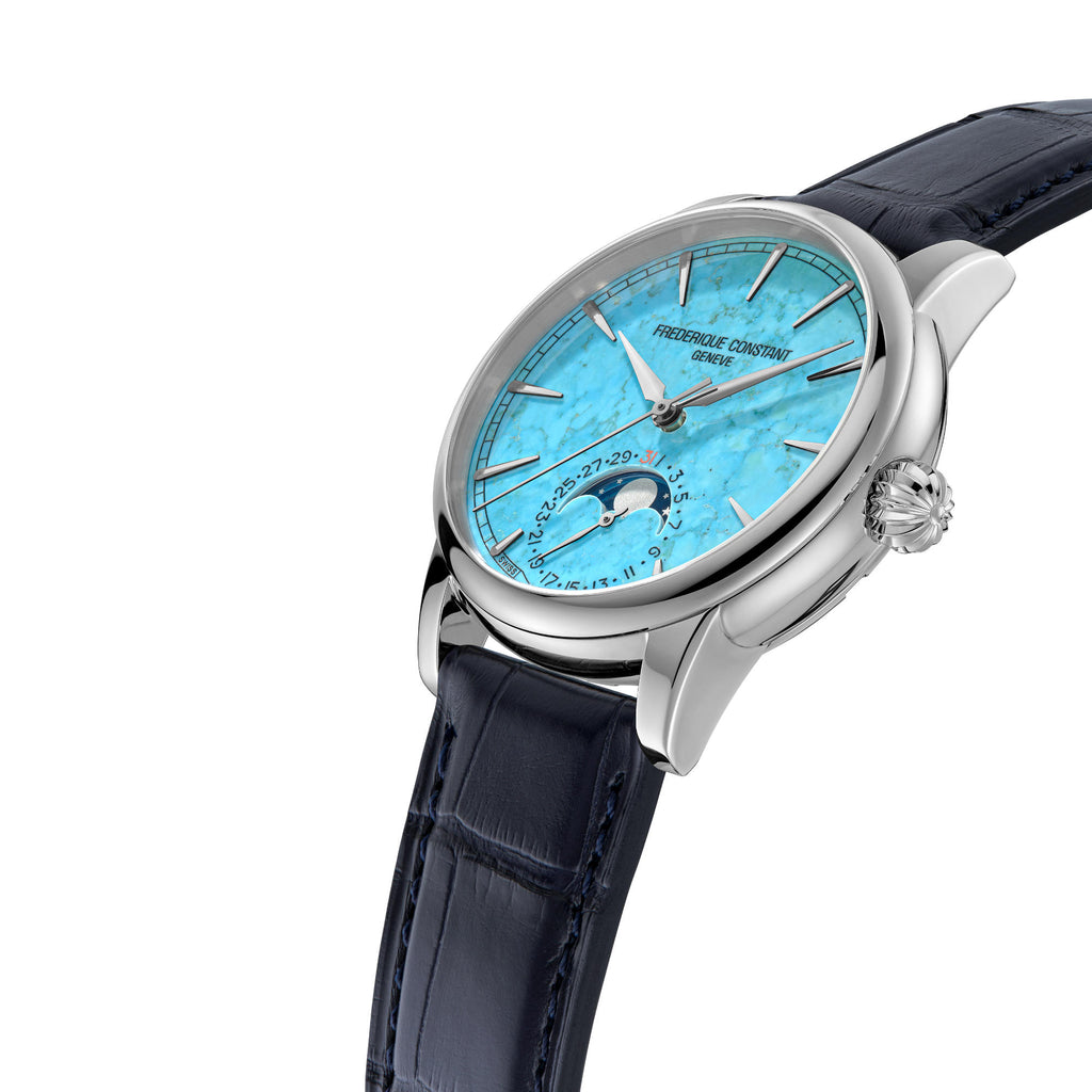 Frederique Constant Manufacture Classics Moonphase Date (FC-716TU3H6) aus Leder, Edelstahl mit Türkis